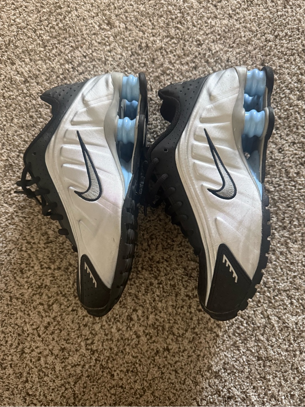 Nike Men's Black, Silver and Light Blue Shox Sneakers